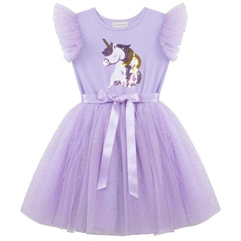 Unicorn Sequin S/S Tutu Dress- Lavender