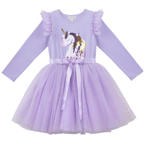 Unicorn Sequin L/S Tutu Dress- Lavender AW24