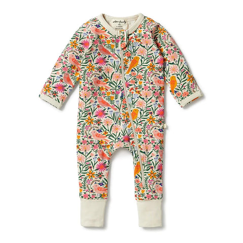 Birdy Floral Organic Zipsuit with feet AW23