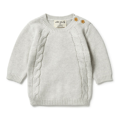 Grey Melange Knitted Mini Cable Jumper AW23