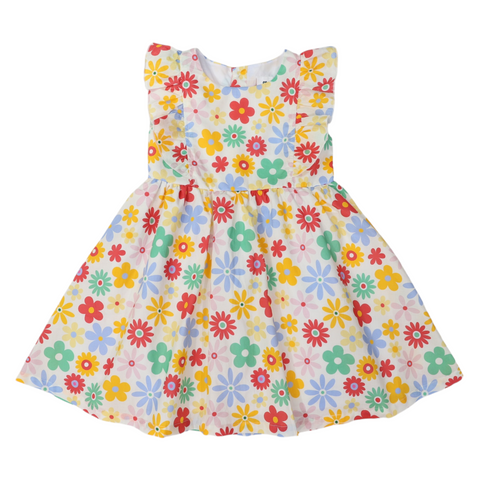 Flower Print Woven Frill Dress Cloud SS24