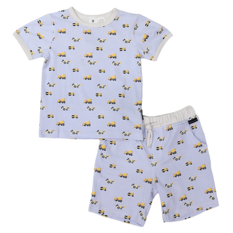 Cotton PJs Trucks and Diggers Print Blue SS24