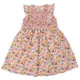 Hand Smocked Floral Dress with frill pink SS24