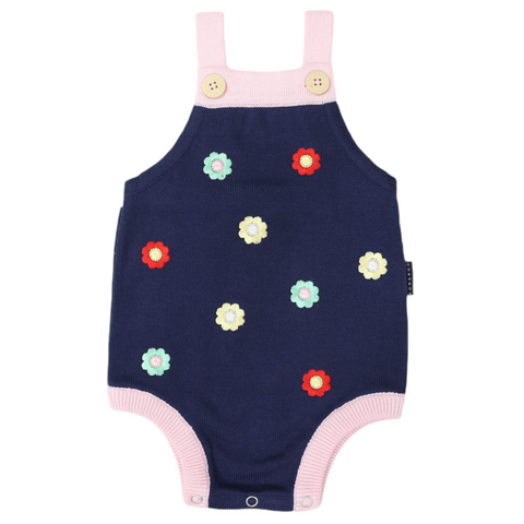 Flower Embroidered Knit Sunsuit- Navy SS24