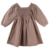 Lily L/S Puff Sleeve Dress - Choc Gingham AW25