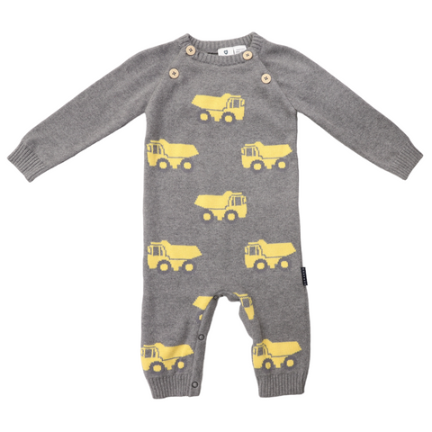 Tip Truck Knit Onesie Charcoal AW24