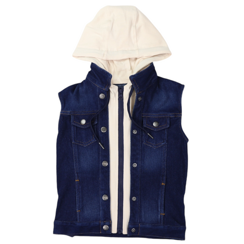 Denim Vest with Hood Dark Wash SS24