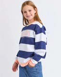 Contrast Stripe Crew- Navy AW25