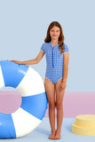 Gingham Paddlesuit- Blue Lottie AW25