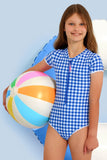 Gingham Paddlesuit- Blue Lottie AW25