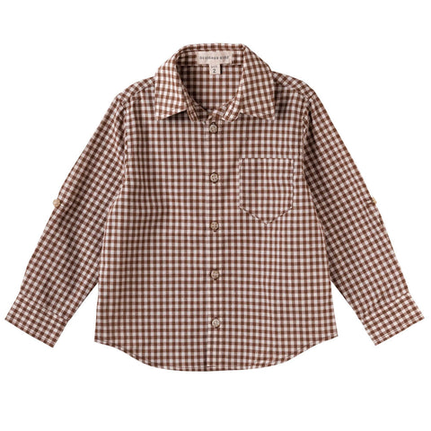 Oliver L/S Button Shirt - Choc Gingham AW25