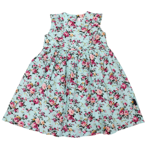 Floral Dress with frill Aqua SS24