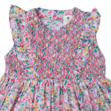 Hand Smocked Floral Dress with Frill Beige SS24