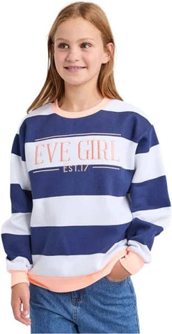 Contrast Stripe Crew- Navy AW25