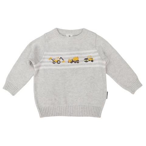 Trucks and Diggers Embroidered Knit Sweater- Blue SS24