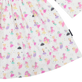 Dancing Unicorn Print Dress- Cream AW25