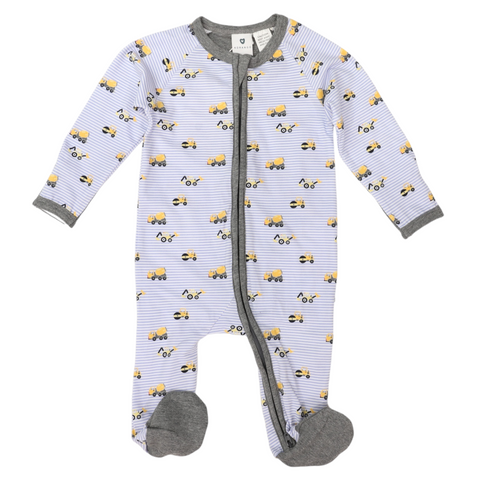 Trucks and Diggers Long Sleeve Zip Romper Blue SS24