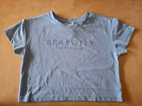 Cotton Embroidery Crop Tee- Sky Blue AW25