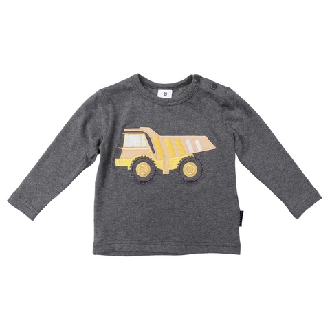Long Sleeve Applique Truck Tee Charcoal AW24