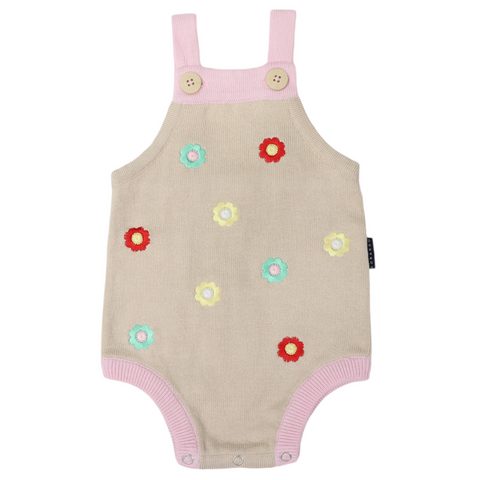 Flower Embroidered Knit Sunsuit- Cloud SS24