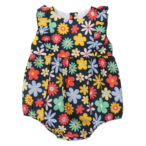 Flower Print  Woven Frill Sunsuit Navy SS24