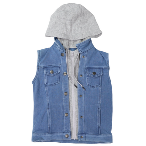 Denim Vest with Hood Light Wash SS24