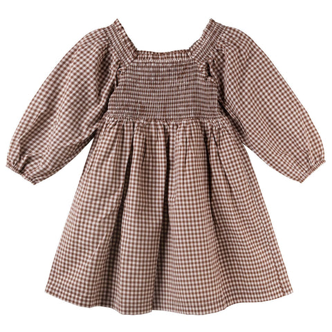 Lily L/S Puff Sleeve Dress - Choc Gingham AW25