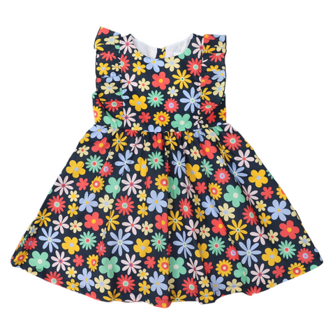 Flower Print Woven Frill Dress Navy SS24