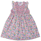 Hand Smocked Floral Dress with Frill Beige SS24