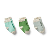 Mint Green, Cactus, Smoke Blue Organic 3 pack baby socks AW24