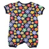 Flower Print Short Sleeve Zip Romper- Navy SS24