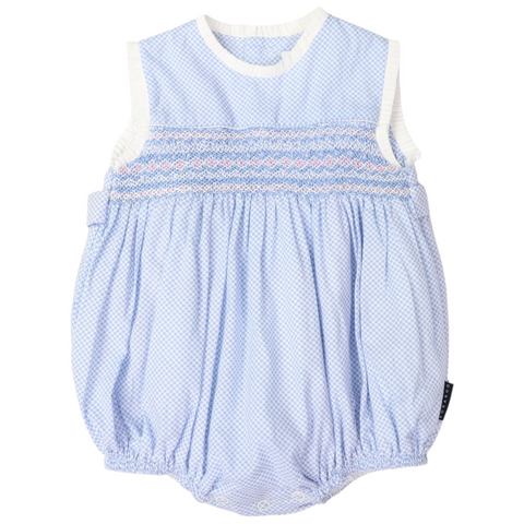 Hand Smocked Frill Sunsuit Blue SS24