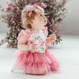 Gracie Floral S/S Tutu Romper- Rose Pink SS22