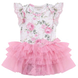 Gracie Floral S/S Tutu Romper- Rose Pink SS22