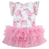 Gracie Floral S/S Tutu Romper- Rose Pink SS22