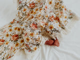 Peach Floral Swaddle with Natural Fringe