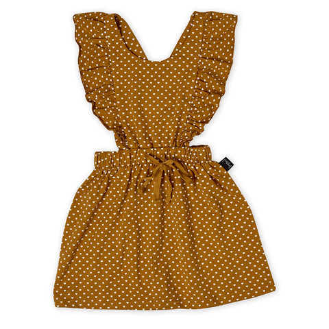 Straight from the heart ruffle pinafore dress- caramel brown