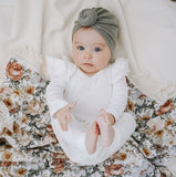 Peach Floral Swaddle with Natural Fringe