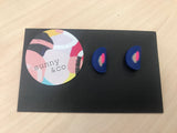 Navy, pink & grey half circle clay earrings