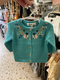 Sky Embroidered Cardigan- Aqua