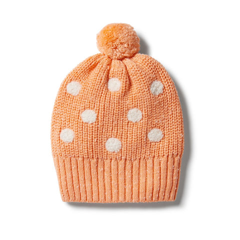Knitted Spot Hat- Apricot Fleck