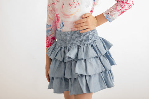 Chambray tiered skirt