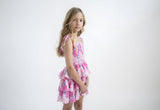Fluro Pink Floral Tiered Shirred Dress