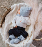 Blue Merino Wool Bonnet & Booties