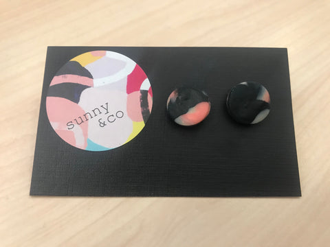 Black, pink & grey multi circle clay earrings