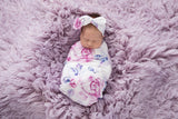 Lilac Skies Baby Jersey Wrap & Topknot Set