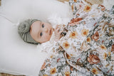 Peach Floral Swaddle with Natural Fringe