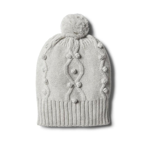 Cloud Grey Knitted Hat with Baubles