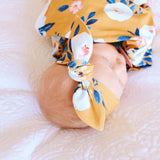 MUSTARD PEONY FLORAL TOP KNOT HEADBAND