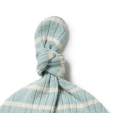 Pistachio/ Ecru Organic Stripe Rib Knot Hat SS21